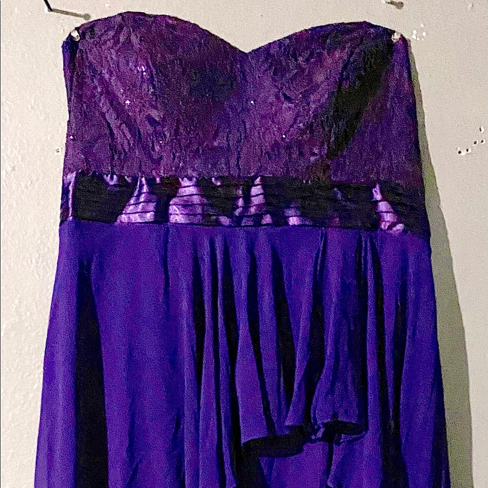 Eggplant PURPLE colored strapless high low party dress,